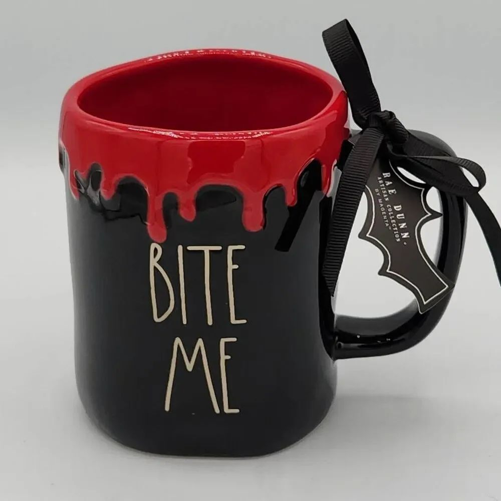 NWT Rae Dunn “BITE ME” Black w/Dripping Red Halloween Mug